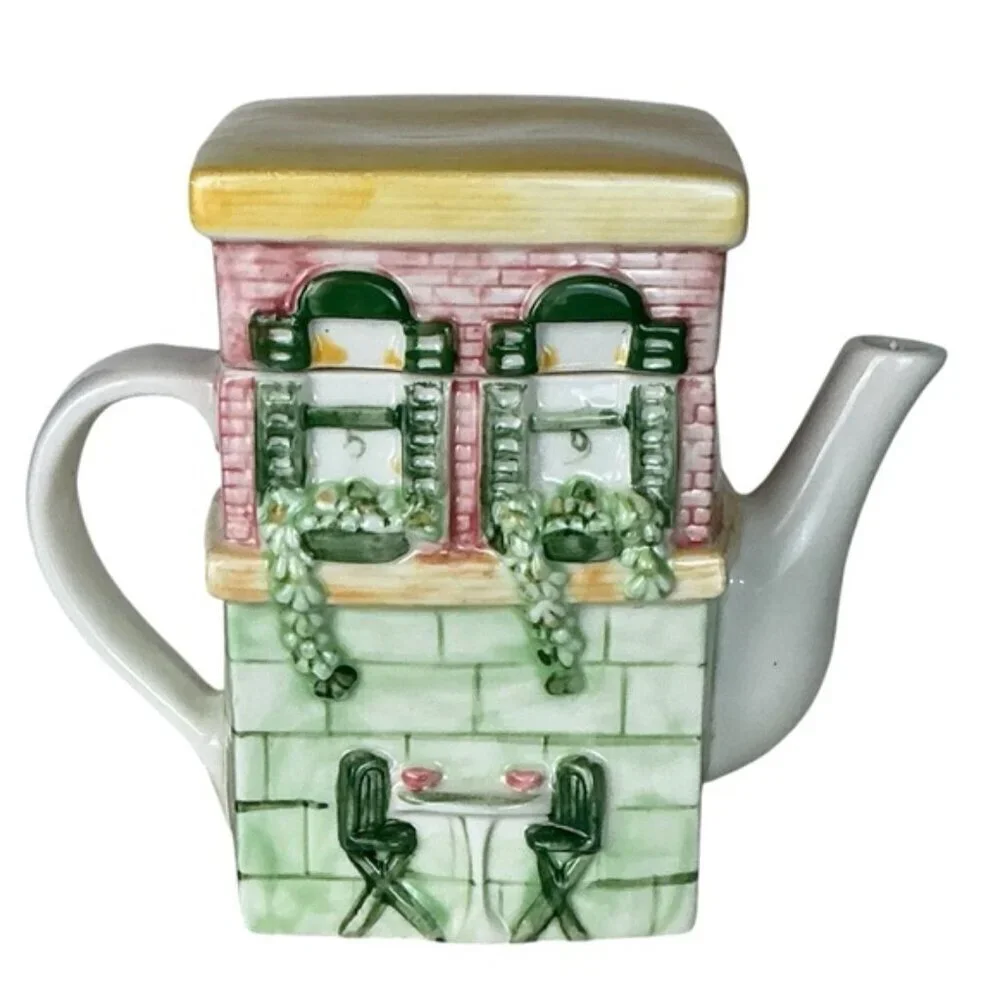 Vintage Main Street Cafe Store Front Ceramic Teapot Functional Art Collectible